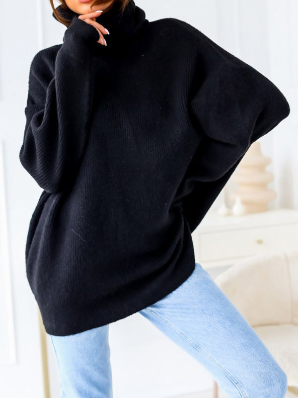 Women's turtleneck loose warm sweater-[Adult]-[Female]-Black-S-2022 Online Blue Zone Planet