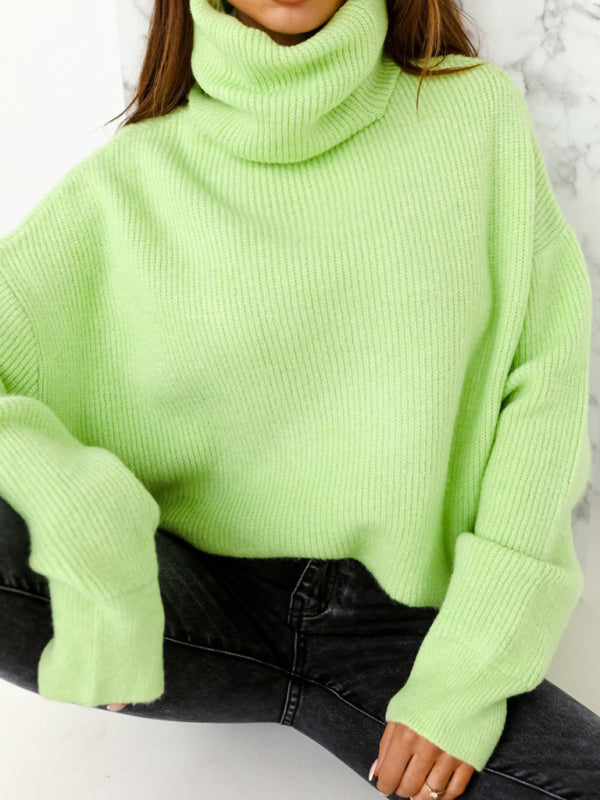 Women's turtleneck loose warm sweater-[Adult]-[Female]-Green-S-2022 Online Blue Zone Planet