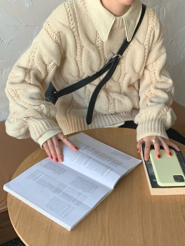 Women's New Lazy Round Neck Twist Thick Pullover Knit Sweater-[Adult]-[Female]-2022 Online Blue Zone Planet