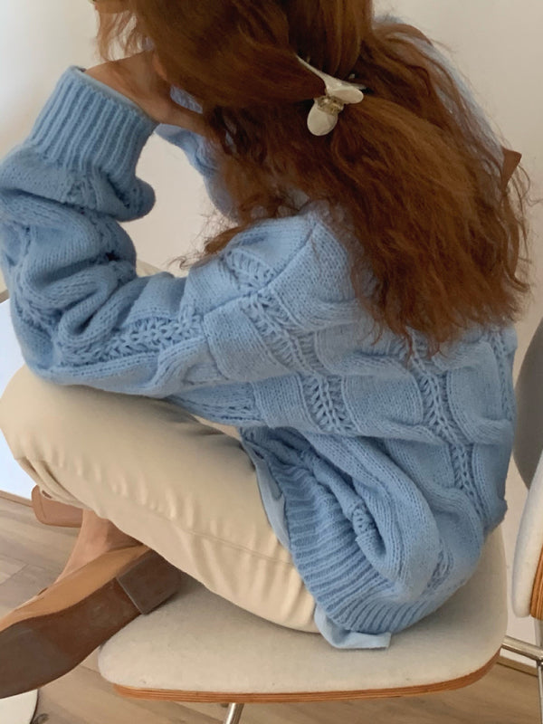 Women's New Lazy Round Neck Twist Thick Pullover Knit Sweater-[Adult]-[Female]-2022 Online Blue Zone Planet