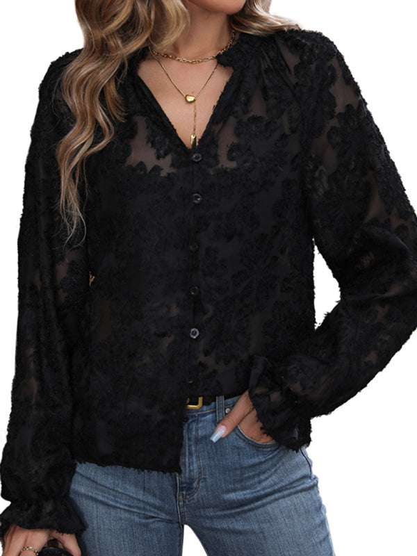 Blue Zone Planet |  New Women's Long Sleeve Black French Top kakaclo