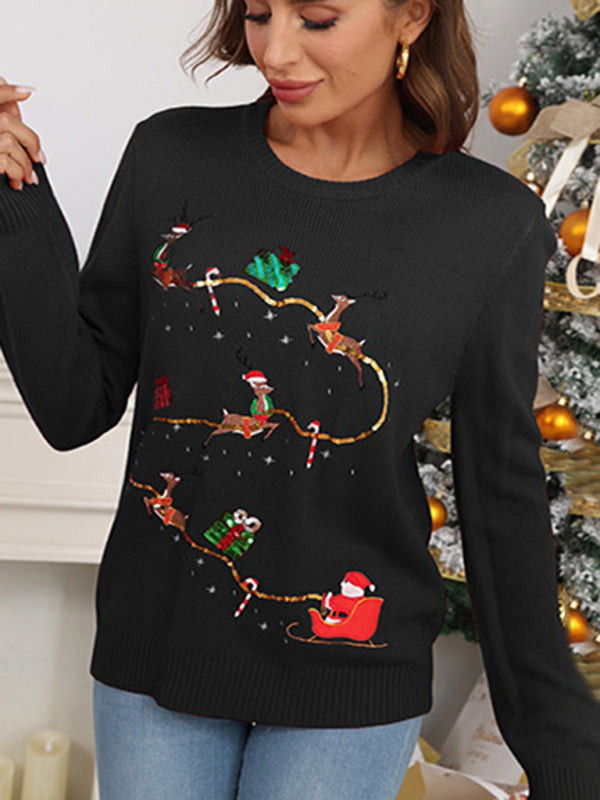 Blue Zone Planet | Women's Christmas Jacquard Sequin Pullover Sweater-TOPS / DRESSES-[Adult]-[Female]-2022 Online Blue Zone Planet