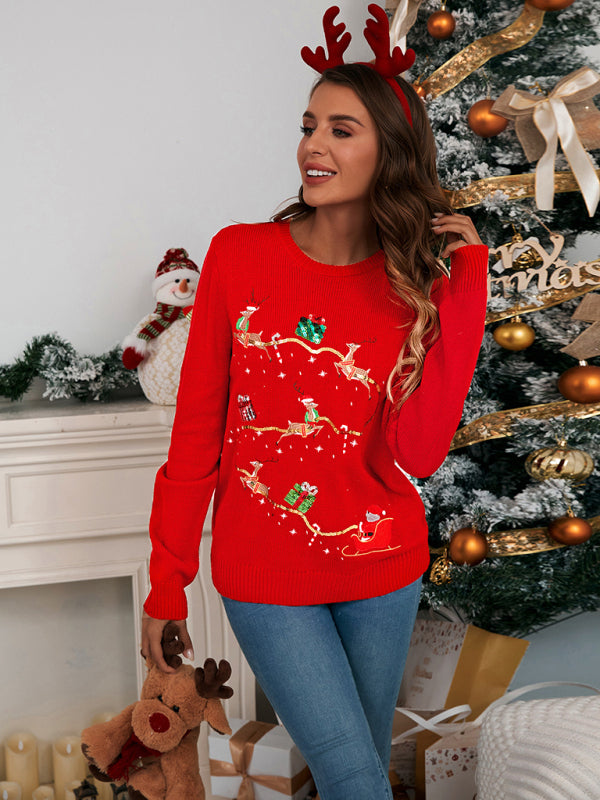 Blue Zone Planet | Women's Christmas Jacquard Sequin Pullover Sweater-TOPS / DRESSES-[Adult]-[Female]-Pattern5-S-2022 Online Blue Zone Planet