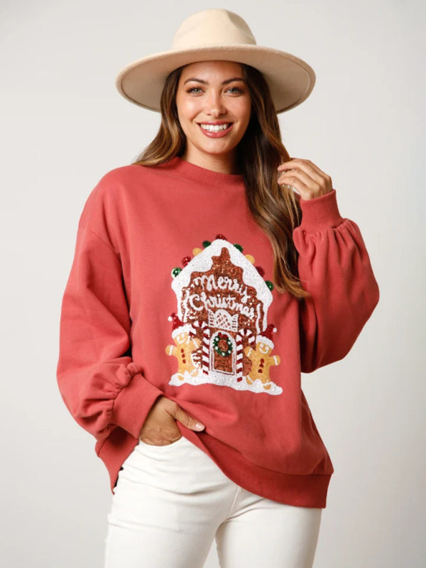 Christie's Festive Gingerbread House Print Hoodie-TOPS / DRESSES-[Adult]-[Female]-Red-S-2022 Online Blue Zone Planet
