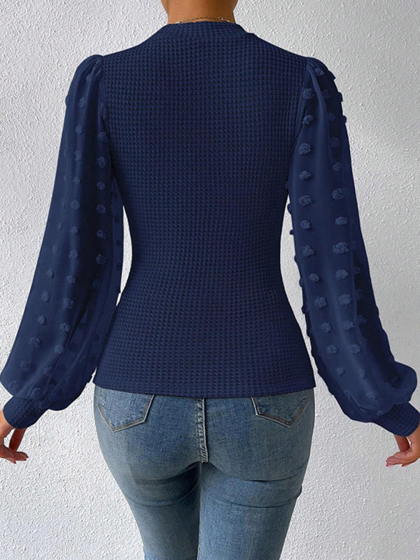 Women's New Fashionable Round Neck Spliced Long Sleeve Sweater-[Adult]-[Female]-2022 Online Blue Zone Planet