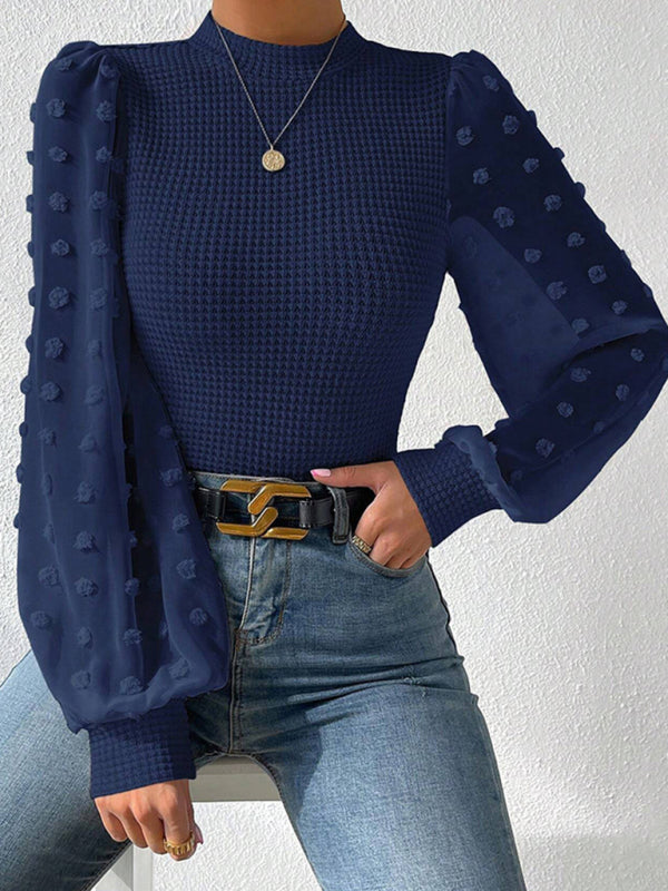 Women's New Fashionable Round Neck Spliced Long Sleeve Sweater-[Adult]-[Female]-2022 Online Blue Zone Planet