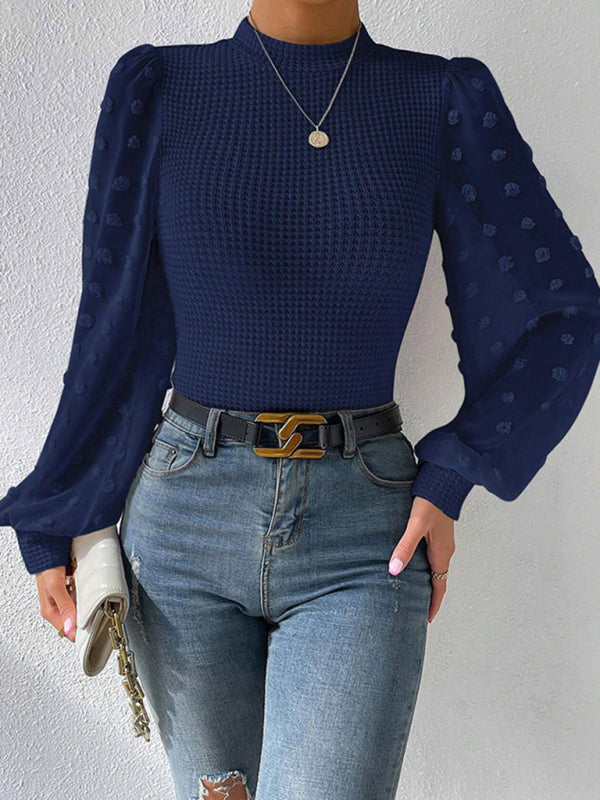 Women's New Fashionable Round Neck Spliced Long Sleeve Sweater-[Adult]-[Female]-Sky blue azure-S-2022 Online Blue Zone Planet