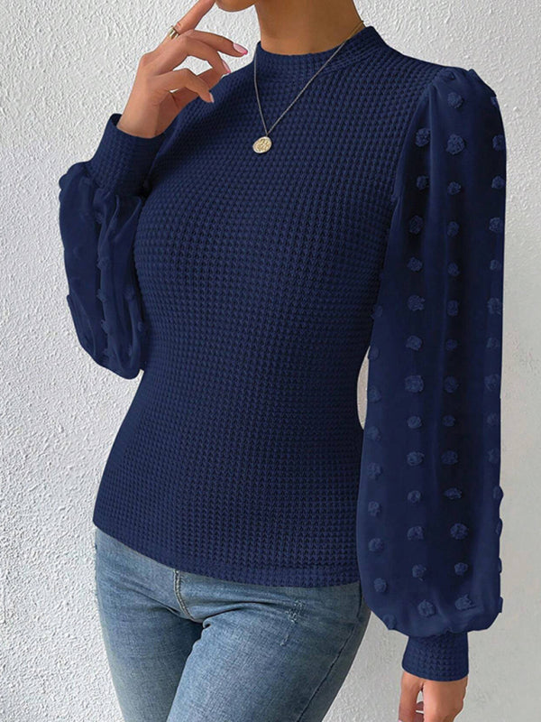 Women's New Fashionable Round Neck Spliced Long Sleeve Sweater-[Adult]-[Female]-2022 Online Blue Zone Planet