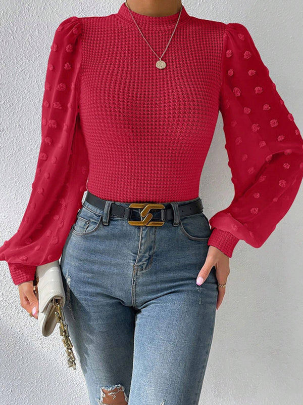 Women's New Fashionable Round Neck Spliced Long Sleeve Sweater-[Adult]-[Female]-Red-S-2022 Online Blue Zone Planet