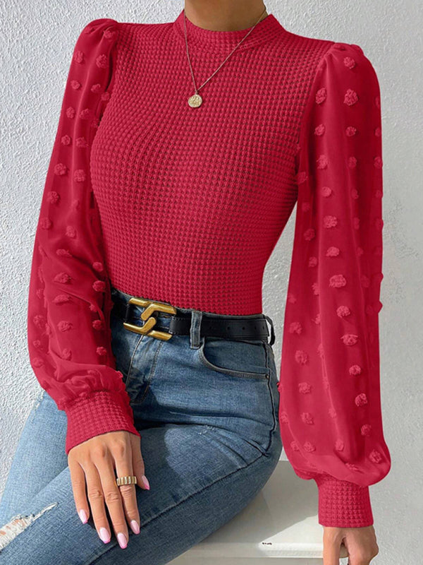 Women's New Fashionable Round Neck Spliced Long Sleeve Sweater-[Adult]-[Female]-2022 Online Blue Zone Planet