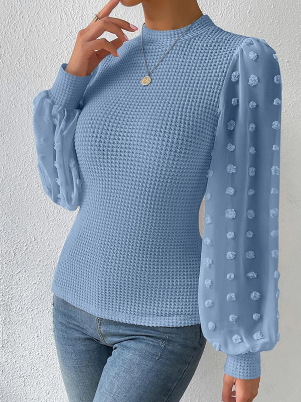 Women's New Fashionable Round Neck Spliced Long Sleeve Sweater-[Adult]-[Female]-2022 Online Blue Zone Planet