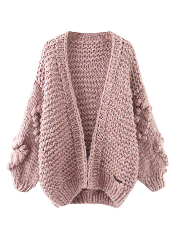 Women's Long Sleeve Thick Knitted Twist Loose Cardigan-[Adult]-[Female]-2022 Online Blue Zone Planet