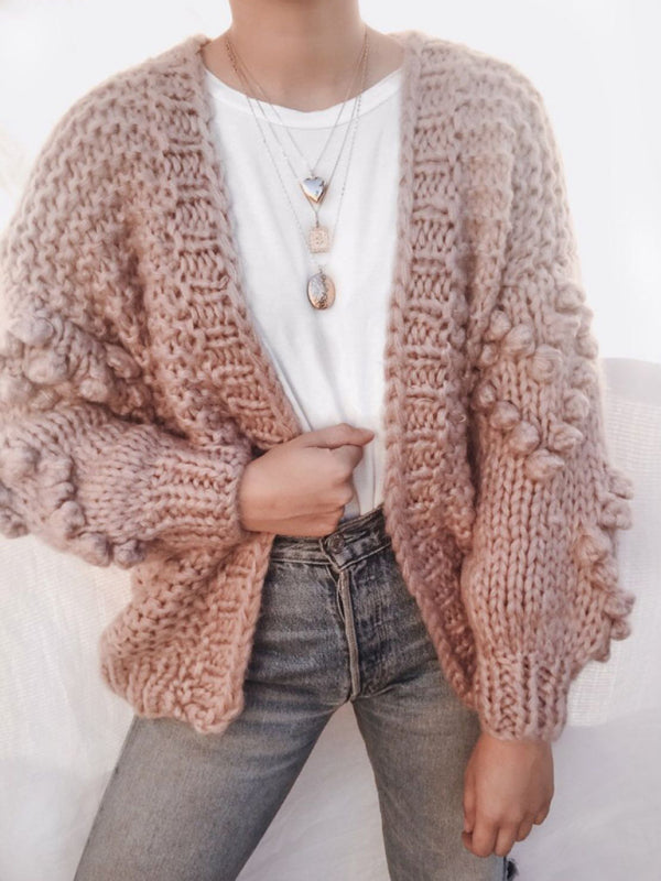 Women's Long Sleeve Thick Knitted Twist Loose Cardigan-[Adult]-[Female]-Pink-FREESIZE-2022 Online Blue Zone Planet