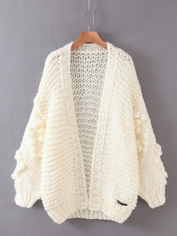 Women's Long Sleeve Thick Knitted Twist Loose Cardigan-[Adult]-[Female]-White-FREESIZE-2022 Online Blue Zone Planet