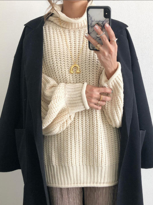 women's casual loose pullover sweater-[Adult]-[Female]-Cracker khaki-FREESIZE-2022 Online Blue Zone Planet