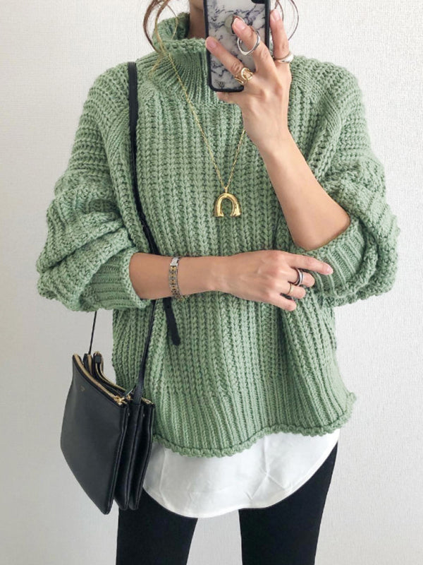 women's casual loose pullover sweater-[Adult]-[Female]-Green-FREESIZE-2022 Online Blue Zone Planet