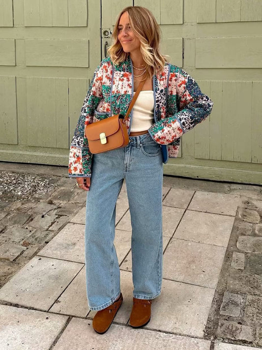 Blue Zone Planet | Moira's Loose Boho Floral Quilted Thin Short Coat-TOPS / DRESSES-[Adult]-[Female]-Blue-S-2022 Online Blue Zone Planet