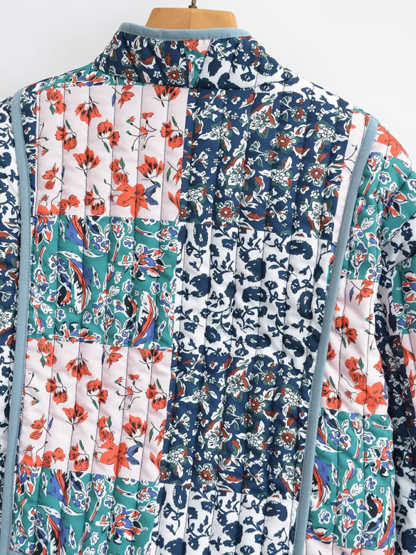 Blue Zone Planet | Moira's Loose Boho Floral Quilted Thin Short Coat-TOPS / DRESSES-[Adult]-[Female]-2022 Online Blue Zone Planet