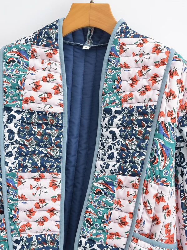 Blue Zone Planet | Moira's Loose Boho Floral Quilted Thin Short Coat-TOPS / DRESSES-[Adult]-[Female]-2022 Online Blue Zone Planet