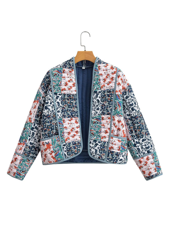 Blue Zone Planet | Women's casual loose printed quilted jacket coat-TOPS / DRESSES-[Adult]-[Female]-2022 Online Blue Zone Planet