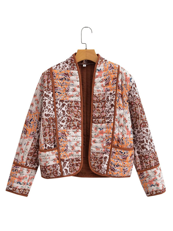 Blue Zone Planet | Moira's Loose Boho Floral Quilted Thin Short Coat-TOPS / DRESSES-[Adult]-[Female]-2022 Online Blue Zone Planet