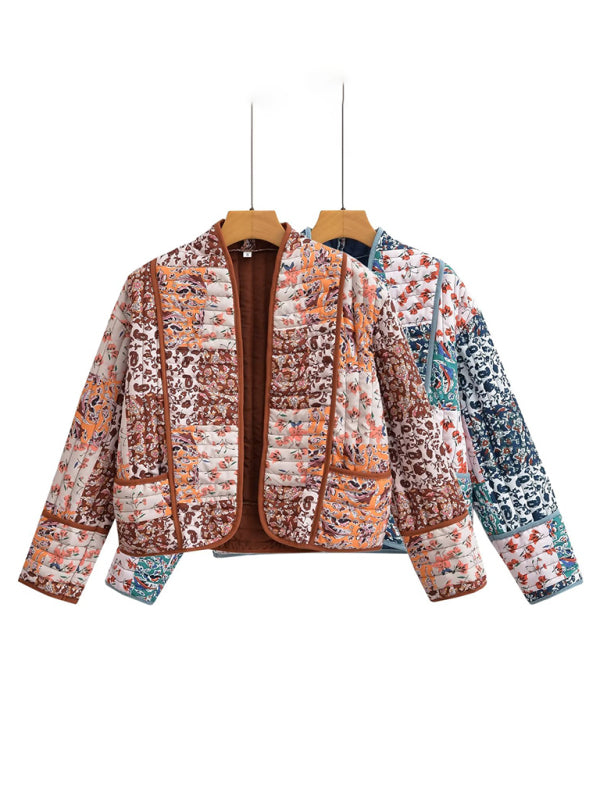 Blue Zone Planet | Women's casual loose printed quilted jacket coat-TOPS / DRESSES-[Adult]-[Female]-2022 Online Blue Zone Planet