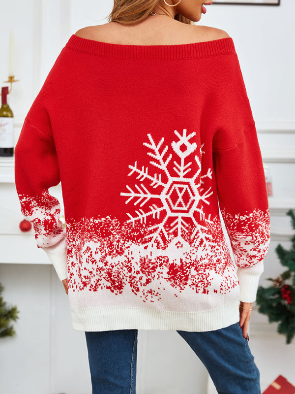 Women's Christmas casual boat neck sweater-[Adult]-[Female]-2022 Online Blue Zone Planet