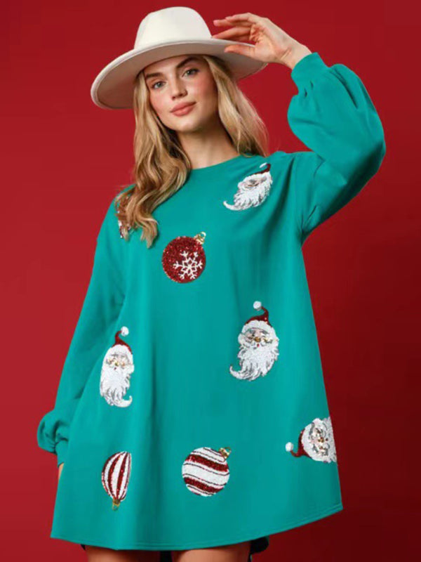 New Christmas new style Christmas ball sequin long-sleeved sweatshirt-[Adult]-[Female]-Green-S-2022 Online Blue Zone Planet