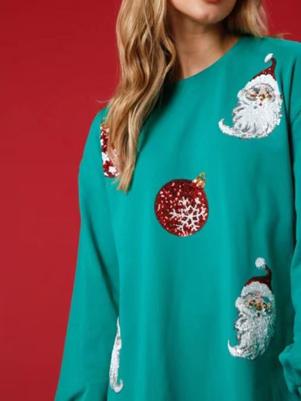 New Christmas new style Christmas ball sequin long-sleeved sweatshirt-[Adult]-[Female]-2022 Online Blue Zone Planet