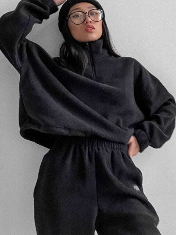 hooded sweatshirt sports suit two piece set-TOPS / DRESSES-[Adult]-[Female]-Black-S-2022 Online Blue Zone Planet