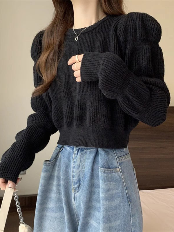 Women's high waist short knitted sweater top-[Adult]-[Female]-2022 Online Blue Zone Planet