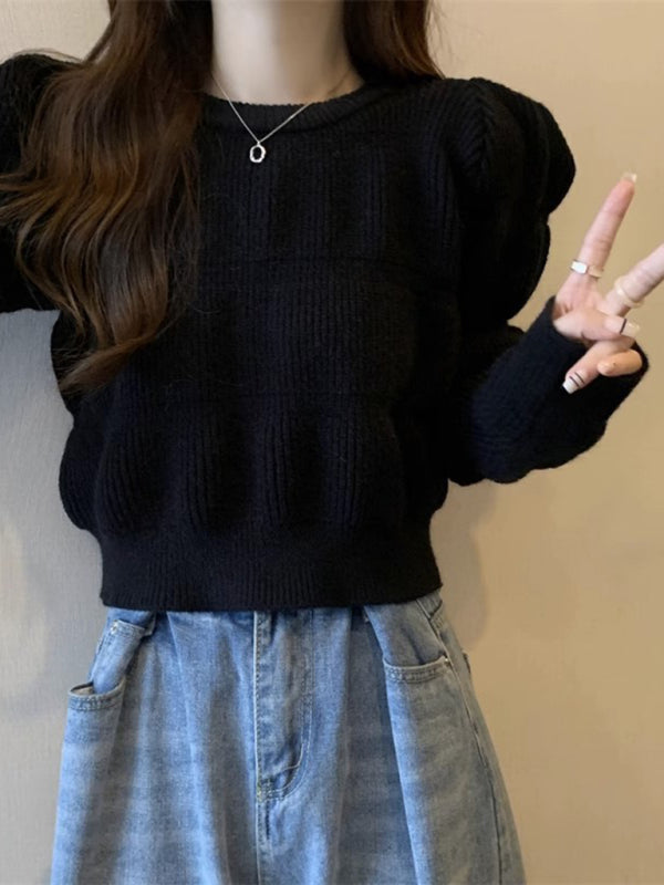 Women's high waist short knitted sweater top-[Adult]-[Female]-2022 Online Blue Zone Planet