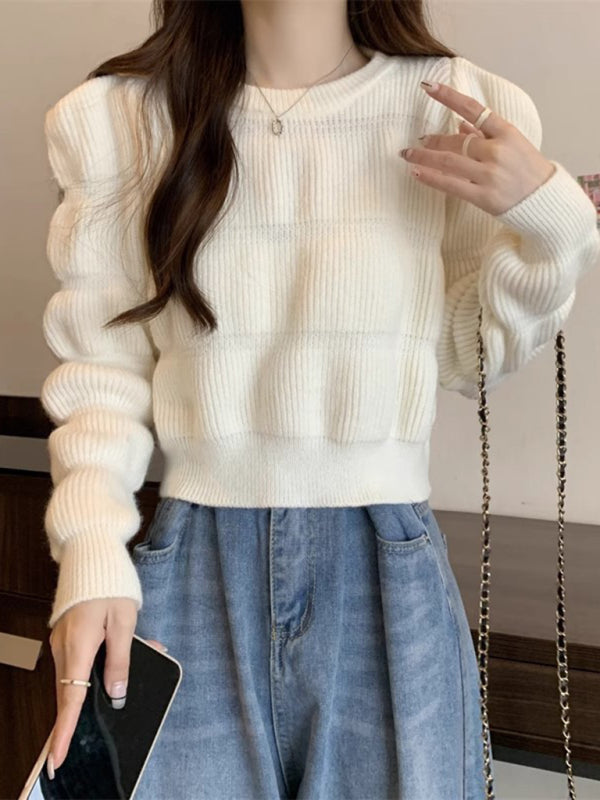 Women's high waist short knitted sweater top-[Adult]-[Female]-2022 Online Blue Zone Planet