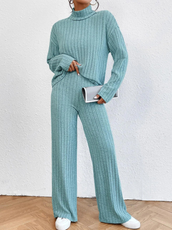 Blue Zone Planet |  high collar knitted long sleeve knitted two-piece set BLUE ZONE PLANET