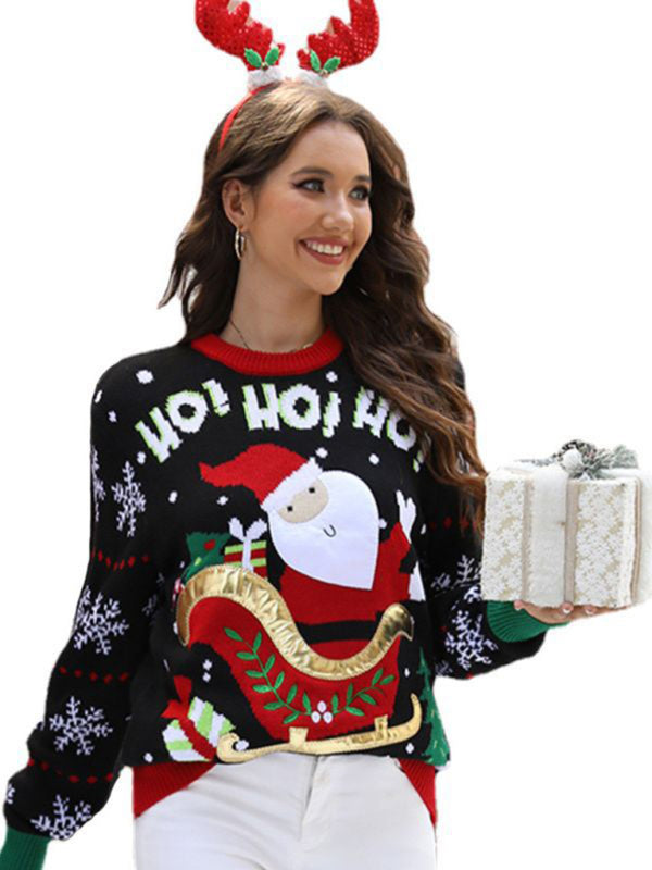 New autumn and winter sweet Santa Claus pullover Christmas sweater-[Adult]-[Female]-2022 Online Blue Zone Planet