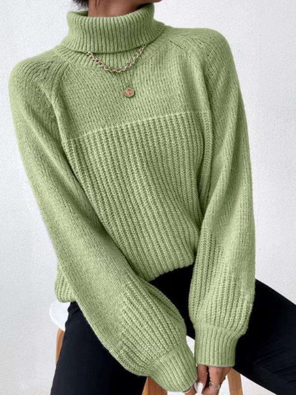 New women's simple lapel raglan sleeve pullover knitted sweater-[Adult]-[Female]-Grass green-S-2022 Online Blue Zone Planet