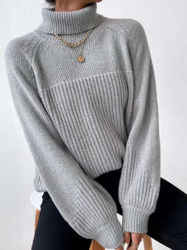 New women's simple lapel raglan sleeve pullover knitted sweater-[Adult]-[Female]-Grey-S-2022 Online Blue Zone Planet