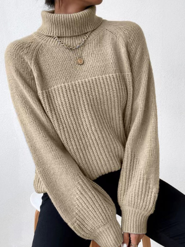 New women's simple lapel raglan sleeve pullover knitted sweater-[Adult]-[Female]-Khaki-S-2022 Online Blue Zone Planet