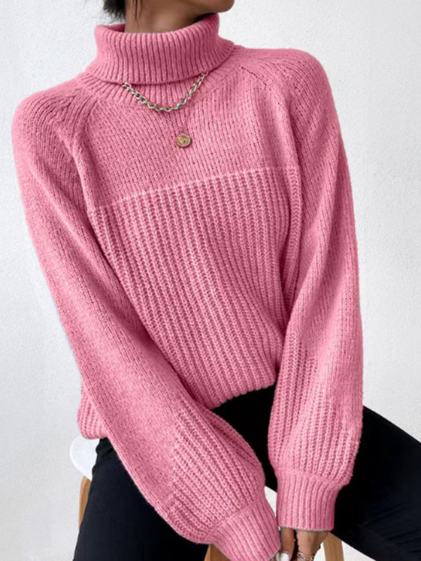 New women's simple lapel raglan sleeve pullover knitted sweater-[Adult]-[Female]-Pink-S-2022 Online Blue Zone Planet