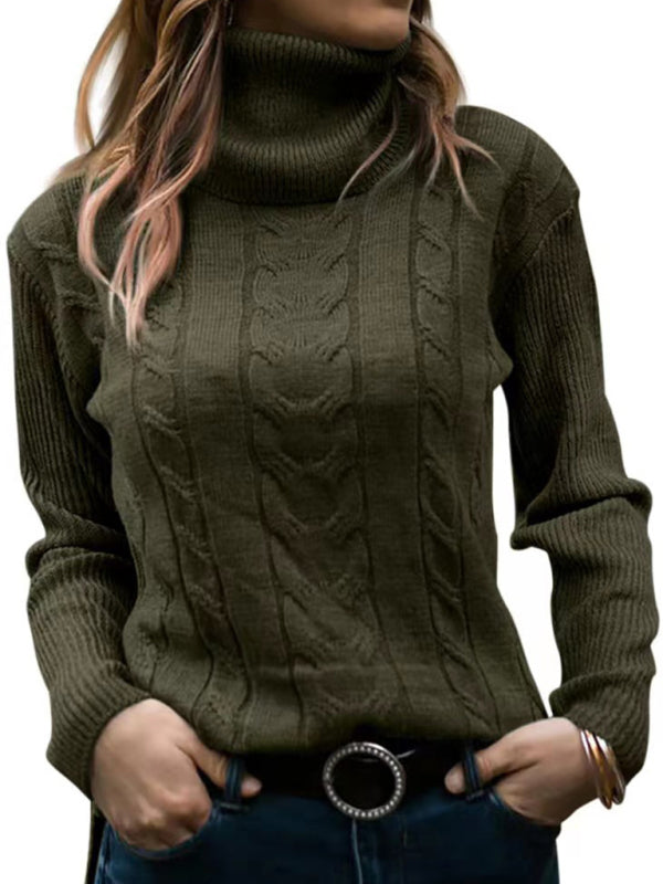 New Women's Solid Color Turtleneck Sweater Retro Long Sleeve Sweater-[Adult]-[Female]-Olive green-S-2022 Online Blue Zone Planet