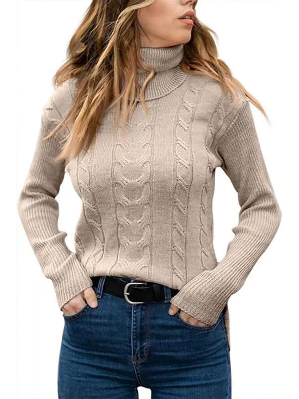 New Women's Solid Color Turtleneck Sweater Retro Long Sleeve Sweater-[Adult]-[Female]-2022 Online Blue Zone Planet