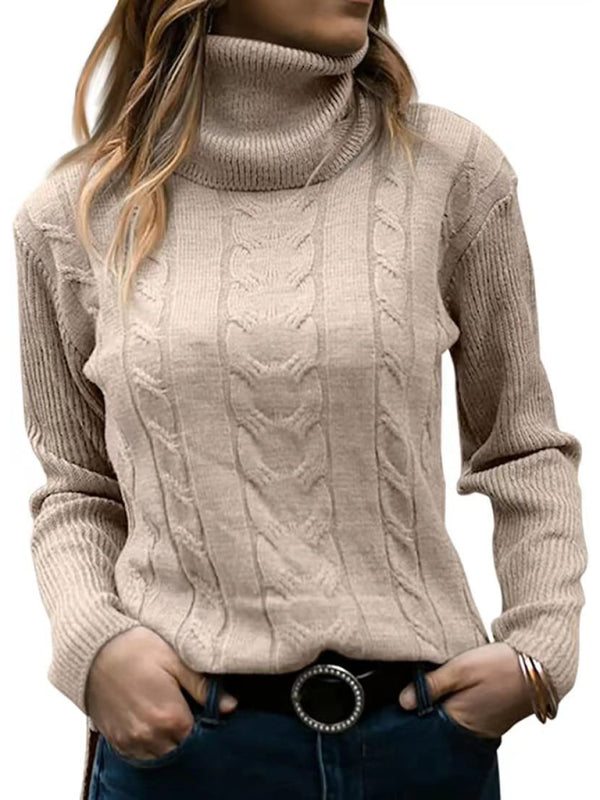 New Women's Solid Color Turtleneck Sweater Retro Long Sleeve Sweater-[Adult]-[Female]-Cracker khaki-S-2022 Online Blue Zone Planet