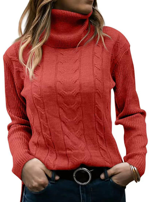 New Women's Solid Color Turtleneck Sweater Retro Long Sleeve Sweater-[Adult]-[Female]-Brick red-S-2022 Online Blue Zone Planet