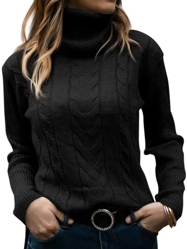 New Women's Solid Color Turtleneck Sweater Retro Long Sleeve Sweater-[Adult]-[Female]-Black-S-2022 Online Blue Zone Planet