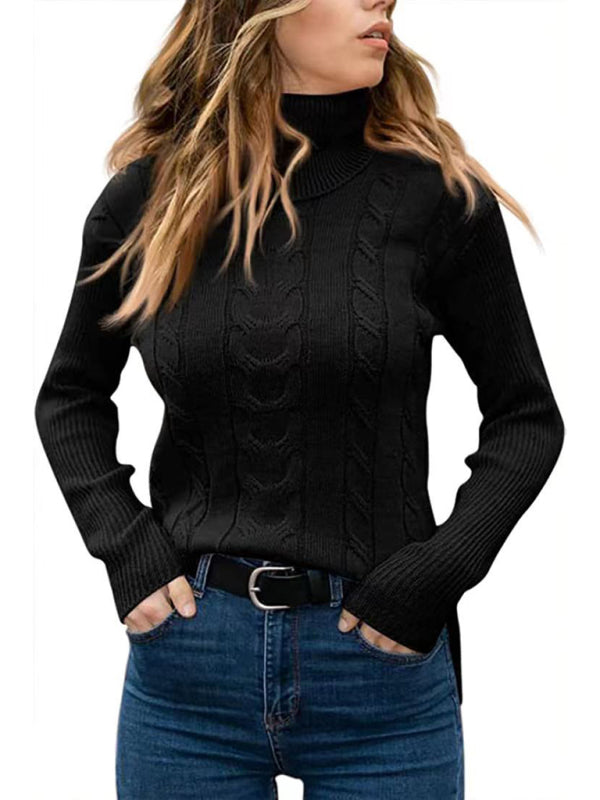 New Women's Solid Color Turtleneck Sweater Retro Long Sleeve Sweater-[Adult]-[Female]-2022 Online Blue Zone Planet