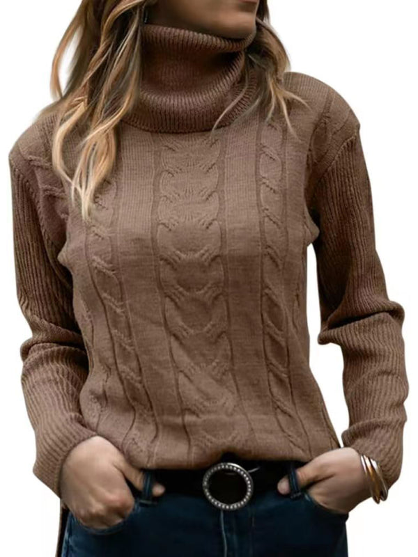 New Women's Solid Color Turtleneck Sweater Retro Long Sleeve Sweater-[Adult]-[Female]-Dark Brown-S-2022 Online Blue Zone Planet