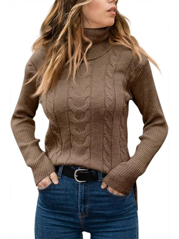 New Women's Solid Color Turtleneck Sweater Retro Long Sleeve Sweater-[Adult]-[Female]-2022 Online Blue Zone Planet