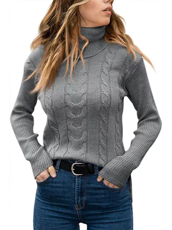 New Women's Solid Color Turtleneck Sweater Retro Long Sleeve Sweater-[Adult]-[Female]-Grey-S-2022 Online Blue Zone Planet