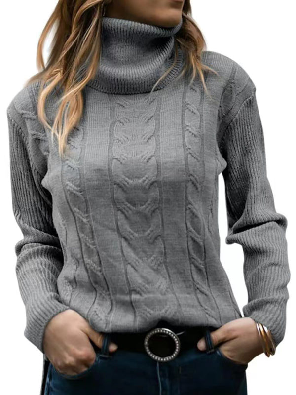 New Women's Solid Color Turtleneck Sweater Retro Long Sleeve Sweater-[Adult]-[Female]-2022 Online Blue Zone Planet