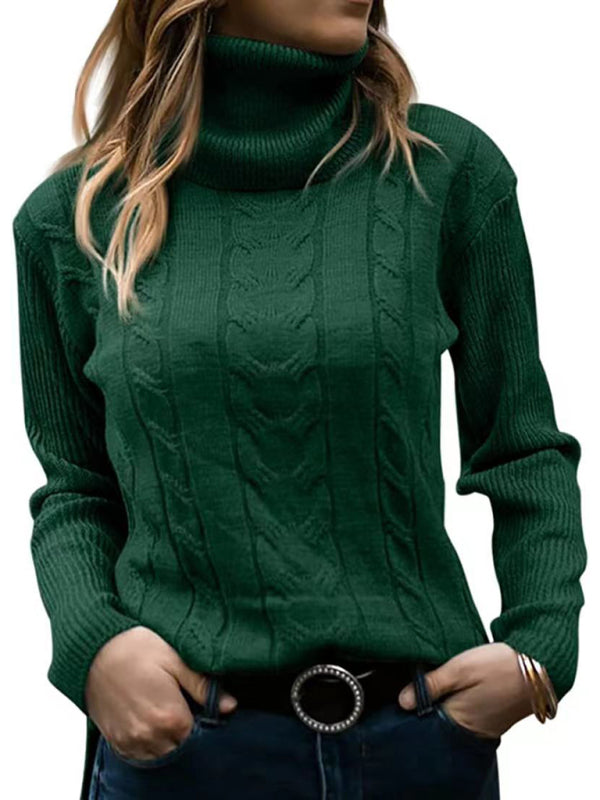 New Women's Solid Color Turtleneck Sweater Retro Long Sleeve Sweater-[Adult]-[Female]-Green-S-2022 Online Blue Zone Planet